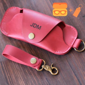 Brillenetui aus Leder Schlüsselanhänger Rot Personalisierte Beutel für Brillen Leder Brillenetui mit Schlüsselanhänger Brille Geldbörse Geschenk für Sie