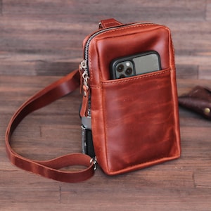 Minimalist Leather Crossbody Phone Bag: Unisex Sling Purse