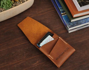 Small Leather Card Holder: Compact Minimalist Wallet for Card Coin & Cash