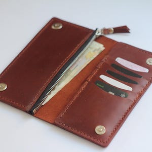 Cartera larga de cuero, tarjetero delgado, personalizado, para hombre, con clip para dinero, hecha a mano, elegante, regalo, organizador duradero y de moda, billetera de cuero larga