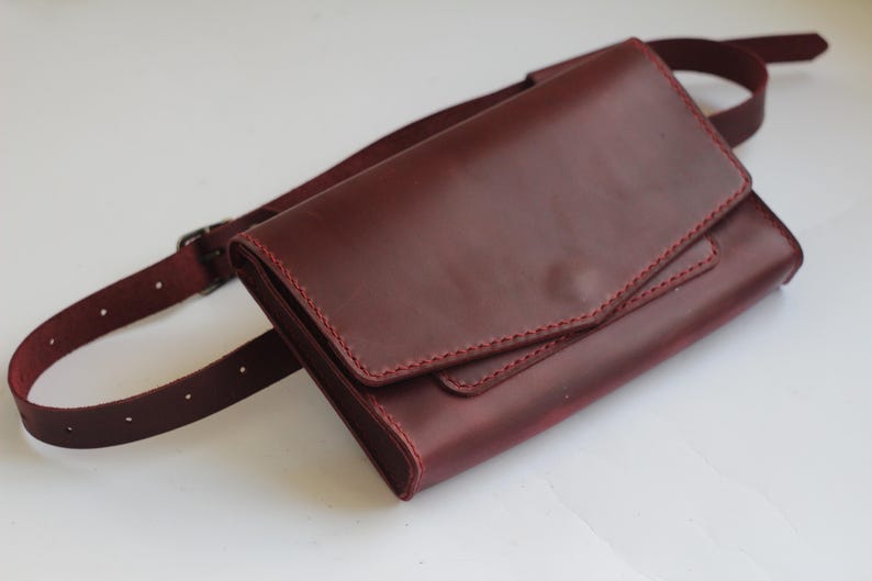 Black Leather Belt Bag: Handmade Minimalist Fanny Pack Wallet image 12