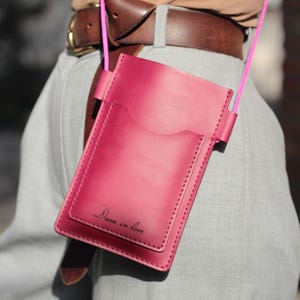 Slim Leather Crossbody Phone Bag: Personalized Compact Cell Bag