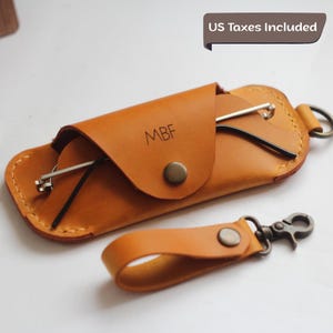 Yellow Leather Glasses Case: Slim Sunglasses Holder with Keychain