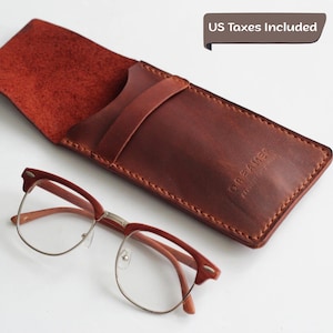 Brown Leather Glasses Holder: Slim Eyeglass Pouch, Handmade