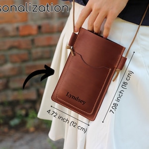 Phone Bag, Slim Mobile Phone Shoulder Bag, Crossbody Bag for Mobile Phone, Cell Phone Bag, Personalized leather cross body phone bag Cognac