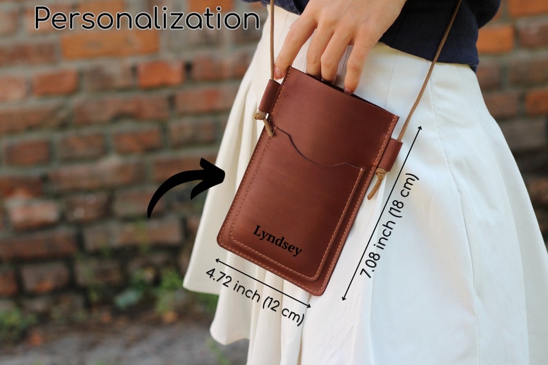 Phone Bag, Slim Mobile Phone Shoulder Bag, Crossbody Bag for Mobile Phone, Cell Phone Bag, Personalized leather cross body phone bag Cognac