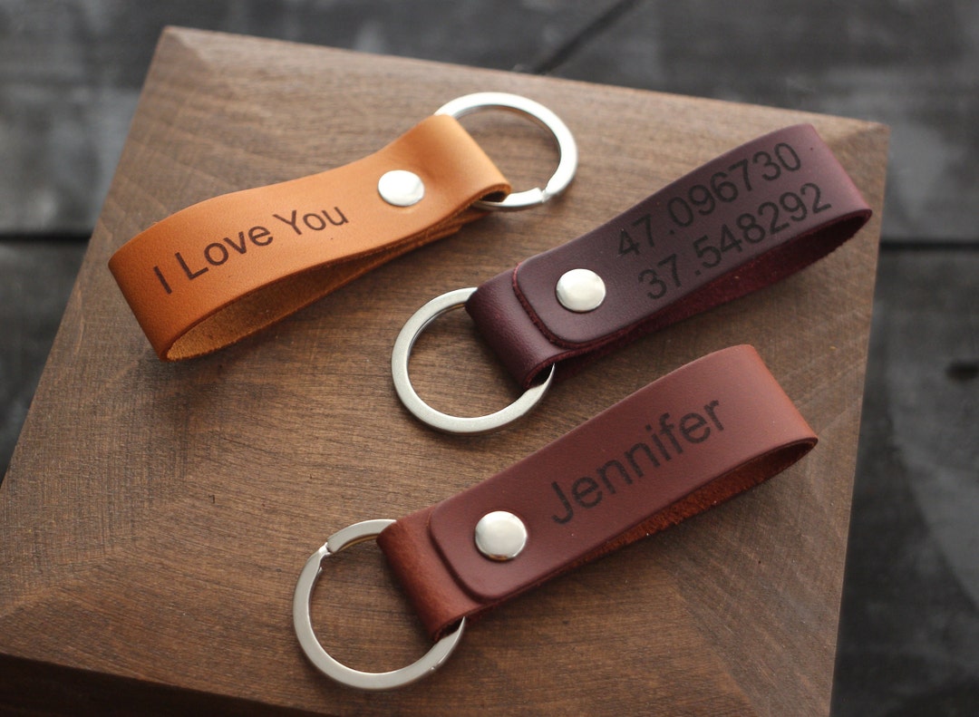 Personalized Leather Keychain: Custom Coordinates, Initials - Handmade ...