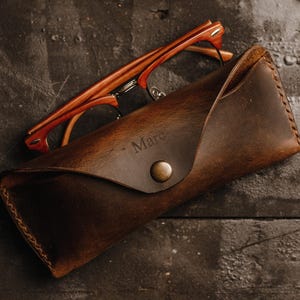 Custodia per occhiali in pelle, regalo personalizzato, custodia per occhiali personalizzata, custodia per occhiali in pelle marrone personalizzata