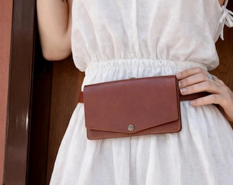 Slanke leren heuptas: crossbody telefoontas, minimalistisch heuptasje