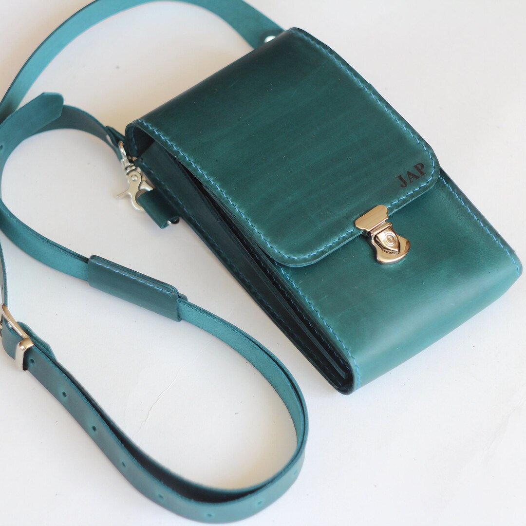 Leather Purse Green Phone Bag Slim Mobile Phone Shoulder Crossbody Bag
