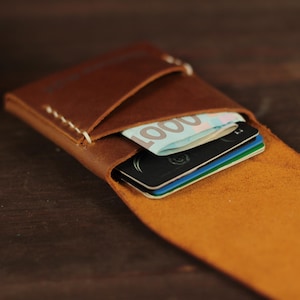 Tarjetero de cuero minimalista para hombre, personalizado, marrón, delgado, para negocios, regalo personalizado para papá