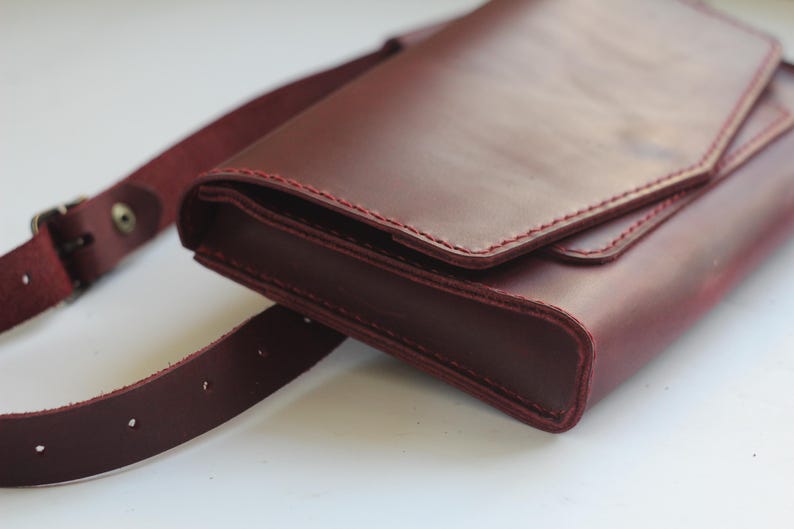 Black Leather Belt Bag: Handmade Minimalist Fanny Pack Wallet image 15