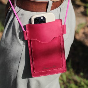 Slim Phone Bag Leather Custom Christmas Gift for Her Mobile Phone Shoulder Bag Crossbody Cell Phone Holder Personalized Leather Crossbody
