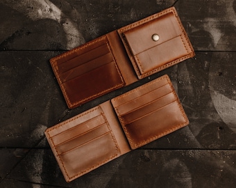 Leather Wallet Handmade Personalized Custom Man Gift Brown Bifold Minimalist Wallet Engraved Mens Money Clip  Custom Wallet Moneyholder
