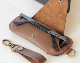 Slim Leather Glasses Case: Hard Clip-On Sunglass Holder