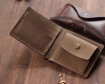 Leather Bifold Wallet for Men: Minimalist Handmade Card & Coin Wallet