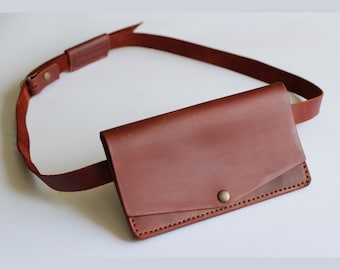 Belt Bag Leather Brown Leather Waist Bag Leather Waist Pack Leather Handmade Belt Bag Minimalist Leather Belt Bag Belt Pouch Wallet