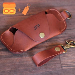 Crazy Horse Leather Glasses Case: Slim Sunglasses Pouch with Keychain