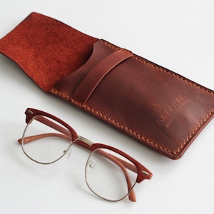 Estuche de gafas de cuero, Estuche de gafas marrón, Caja de gafas de cuero, Estuche para gafas, Estuche de lápiz de cuero, Estuche de lápiz, Estuche de gafas de regalo, Estuche de gafas imagen 1