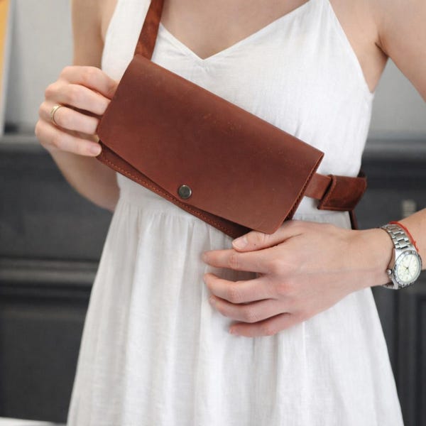 Brown Leather Belt Bag: Handmade Minimalist Waist Pouch