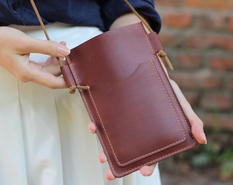 Leather Phone Crossbody Bag: Slim Cell Purse, Personalized Option