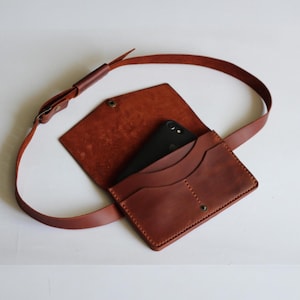Leather Belt Bag Handmade Crazy Horse: Crossbody Phone Pouch