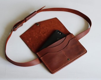 Leather Belt Bag Handmade Crazy Horse: Crossbody Phone Pouch