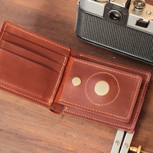 Cartera minimalista de cuero AirTag con compartimento para monedas y tarjetero Cartera delgada personalizada con clip para billetes y ranura para AirTag para el uso diario de los hombres