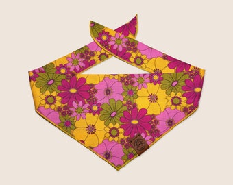 Vintage Floral Bouquet Printed Dog Bandana // Sustainable // 100% Cotton // Tie On // Slim Fitted