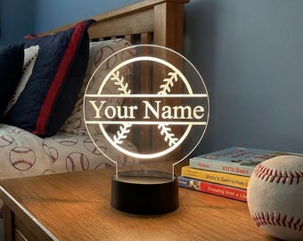Custom Baseball LED Round Acrylic Table Sign. Wireless Remote Included. Acrylic Size 6"x6"