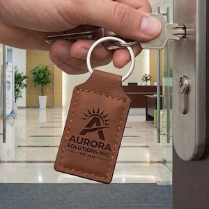 Leatherette Rectangular Keychain - Custom Monogram or Own Logo.