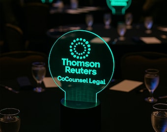 Custom Corporate LED Round Acrylic Table Sign. Wireless Remote Included. Acrylic Size 6"x6"
