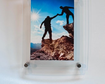 Modern Floating Clear Acrylic Frames - Straight Corners - Standoff .5” diameter