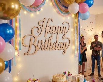 Stacked Happy Birthday Wood Sign: Natural Birch Plywood