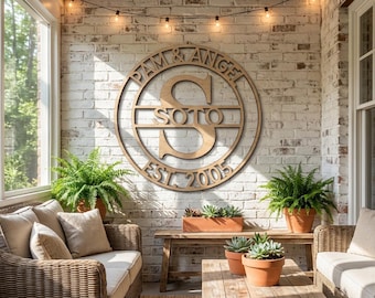 Custom Monogram Round Wood Sign: Laser Cut