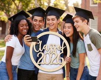 Class of 2026 Wood Sign: Laser Cut Graduation Photo Prop