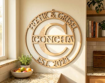 Personalized Monogram Wood Sign: Laser Cut Birch Plywood in Natural color