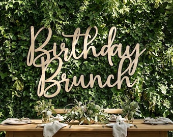 Birthday Brunch Wood Stacked Sign: Natural Birch Plywood