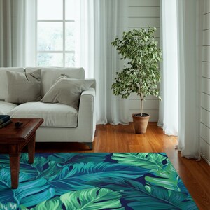 Cool Rug turquoise tropical leaves print area rug, custom rugs with with amazing palms prints, Area carpet, Livingroom decor rug, area rug