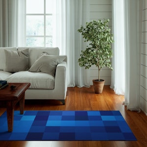 Abstract blue colored Rug, blue pixel blocks area carpet rug, Abstract blue rug, blue home decor carpet, housewarming gift rug,kids room rug