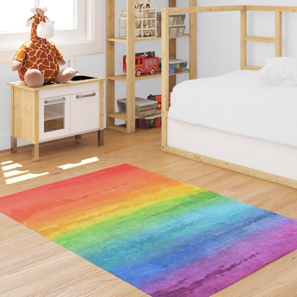 Watercolor Rainbow Area Rug, Rainbow color print carpet, kids room decor rug, nursery rugs