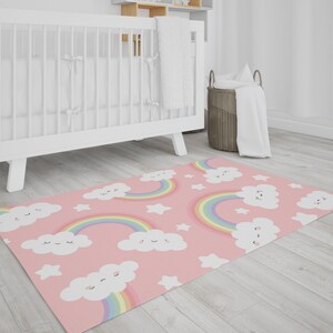 Nursery rainbow Area Rugs, Cloud Background, Rainbow Pink Sky carpet, kids room decor, girls room decor, carpet home decor, mothers day