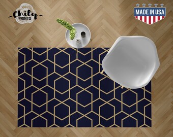 Modern pattern Area Rug, geometric area rug, Dark blue and gold texture carpet, mod area rug, modern pattern home decor area rug