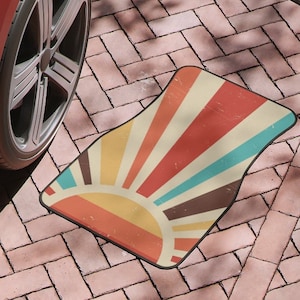 Retro Stripes Car Floor Mat, Colourful Vintage sun retro Car Floor Mat, Hippie Car Mat Accessories, Retro Stripes Car mat, Retro Car mat