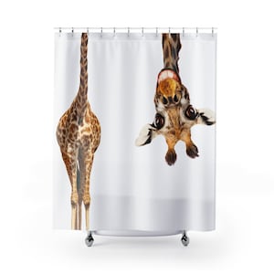 Giraffe funny bathroom shower curtains, upside down portrait of giraffe design print shower curtain for bathroom, home decor gift