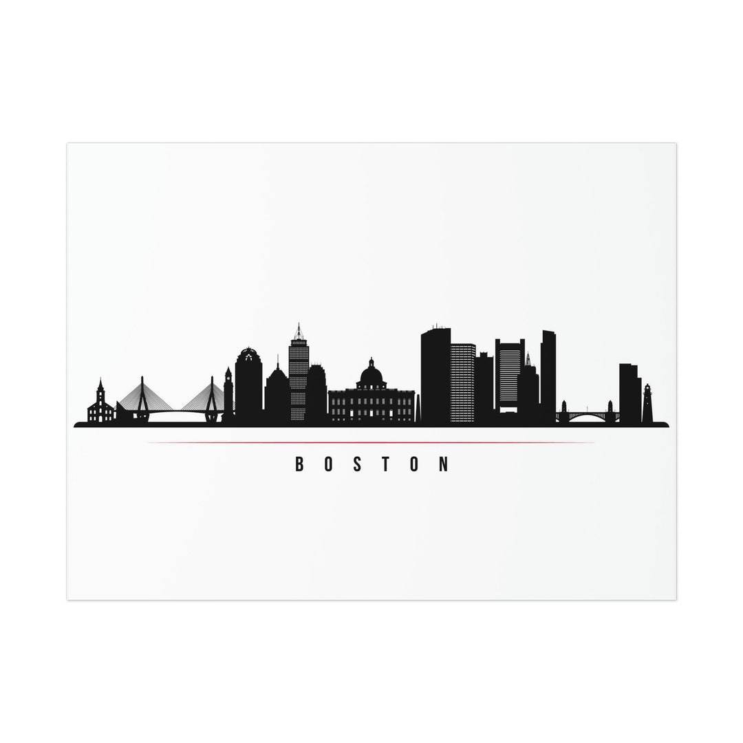 Boston Poster Printed in Black and White Boston City Skyline Uncoated