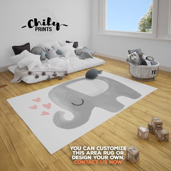 Elephant Kids Room Area Rug Watercolor Elephant Print Carpet