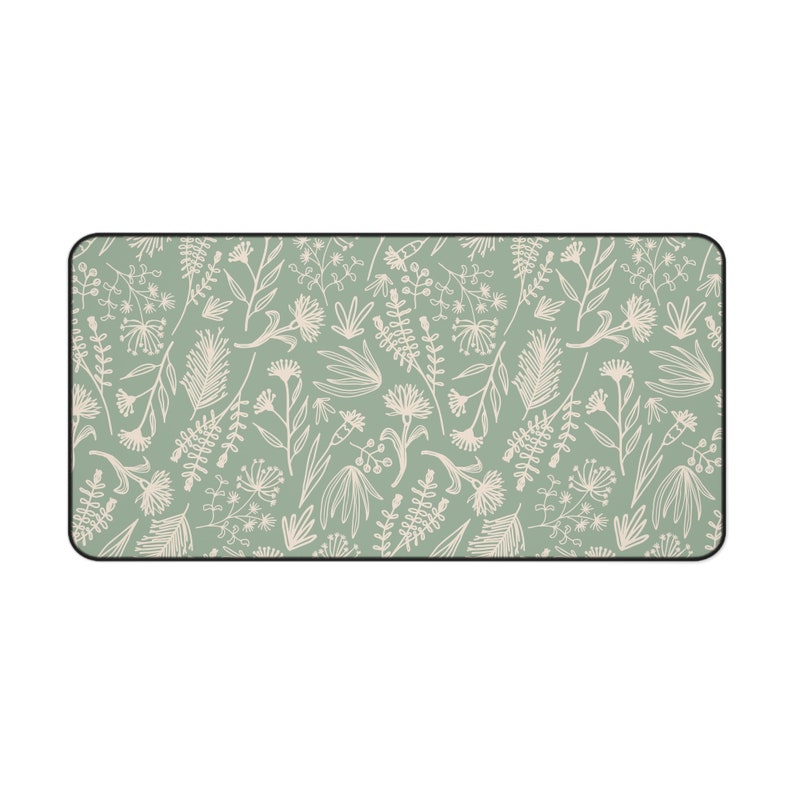 Sage Green Desk Mat With Flowers and Branches Design Sage Etsy