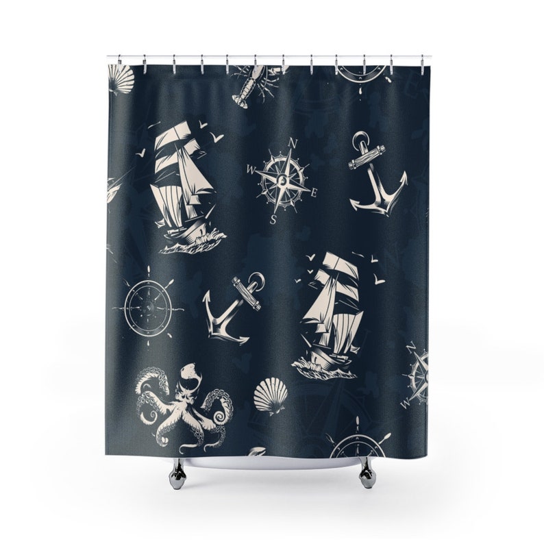 Nautical Shower Curtains Vintage Style Sea and Nautical Etsy