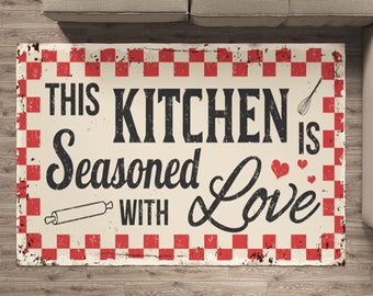 Kitchen rug rustic kitchen art Area Rugs This kitchen is seasoned with love vintage style kitchen decor floor mat gift for her home decor